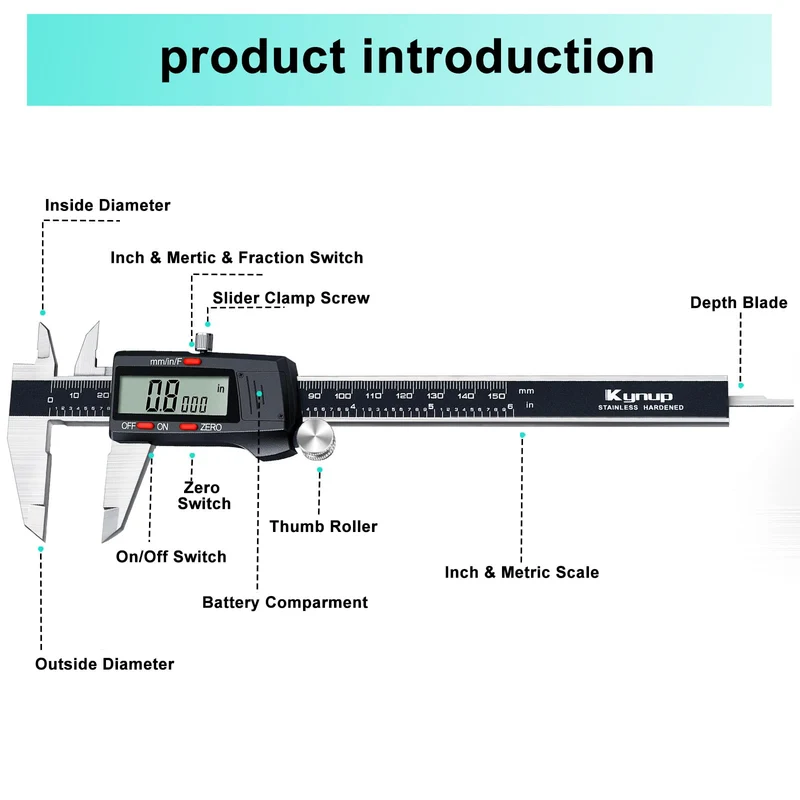 Kynup Messschieber Digital, Schieblehre Digital 150mm mit LCD-Display