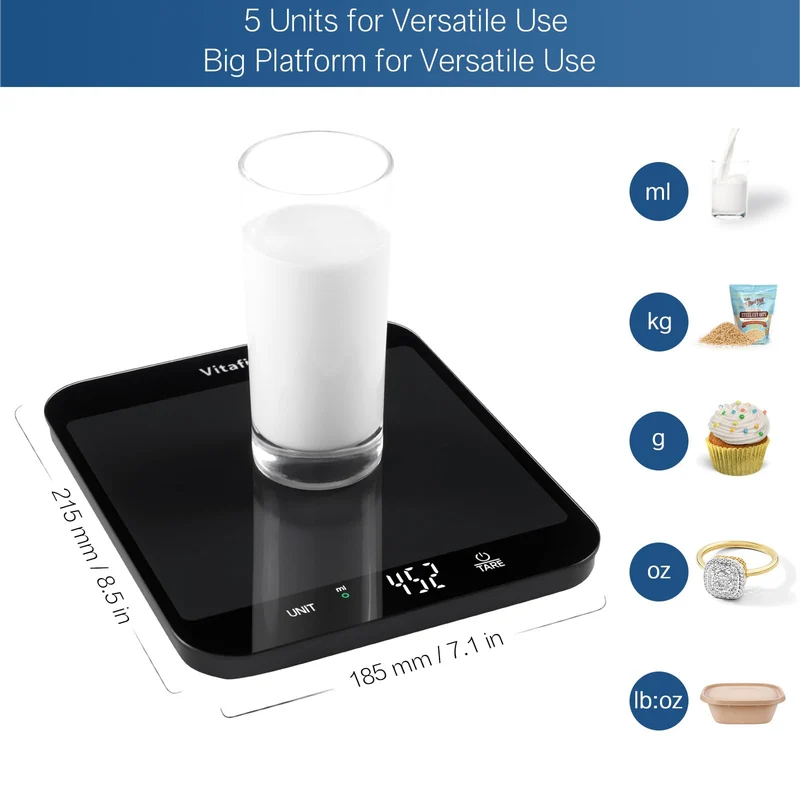 Vitafit 15kg Küchenwaage Digital Genauigkeit 1g, Große Plattform 215x180mm
