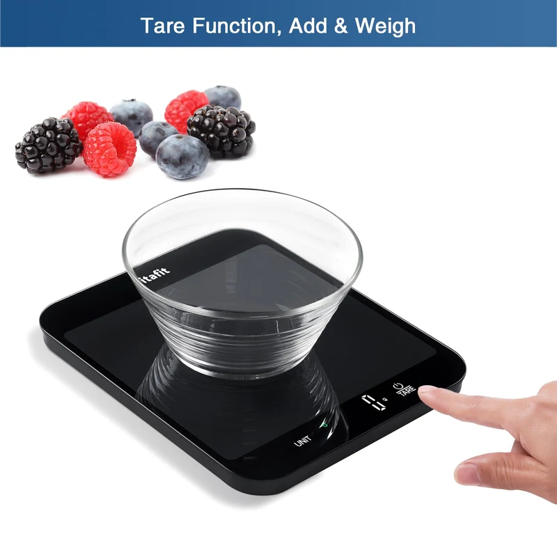 Vitafit 15kg Küchenwaage Digital Genauigkeit 1g, Große Plattform 215x180mm