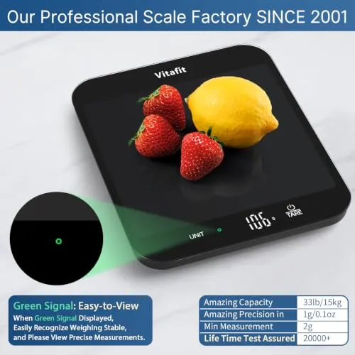 Vitafit 15kg Küchenwaage Digital Genauigkeit 1g, Große Plattform 215x180mm