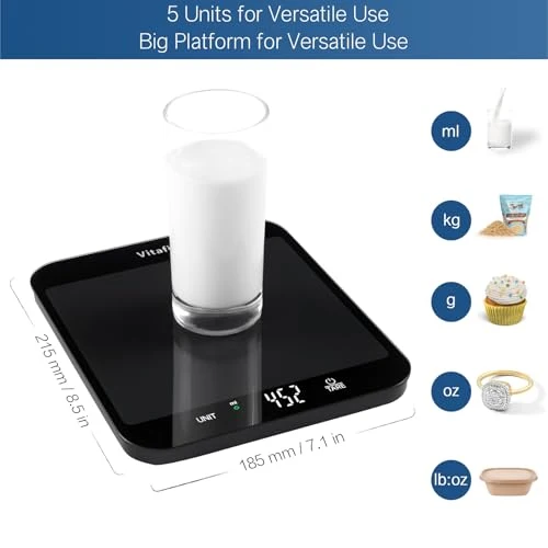Vitafit 15kg Küchenwaage Digital Genauigkeit 1g, Große Plattform 215x180mm