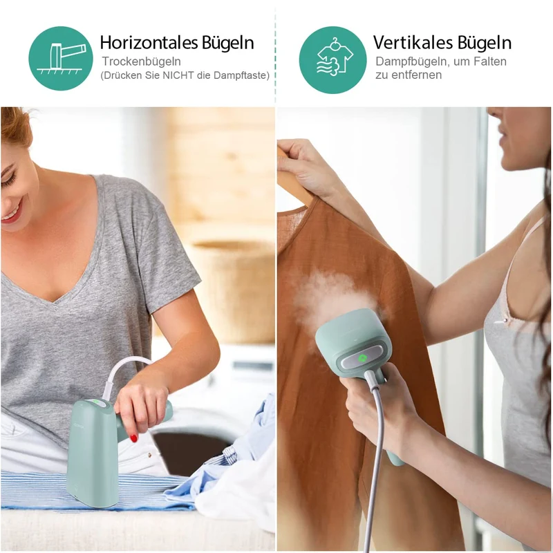 HOMEASY Reise-Dampfglätter 800W 110 ml Wassertank für Kleidung Grün
