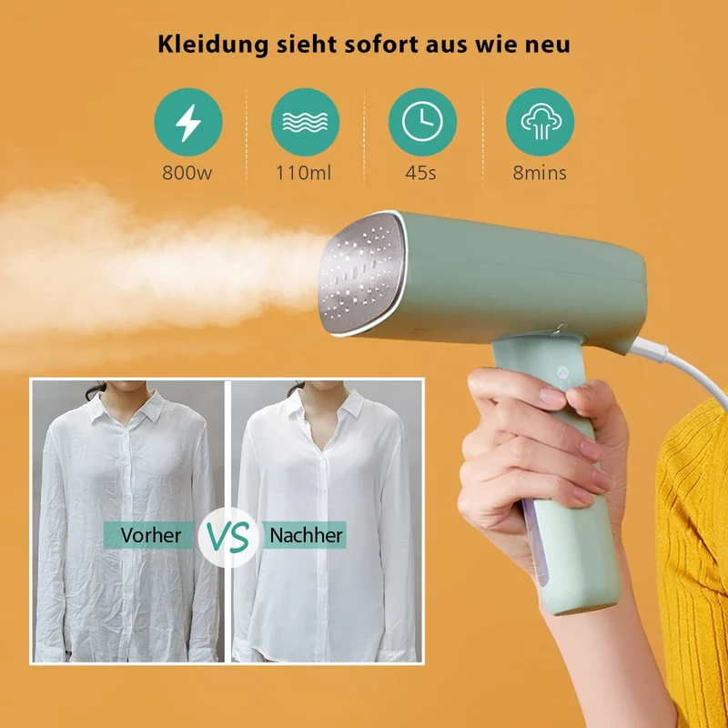 HOMEASY Reise-Dampfglätter 800W 110 ml Wassertank für Kleidung Grün