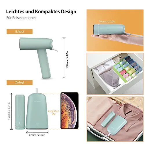 HOMEASY Reise-Dampfglätter 800W 110 ml Wassertank für Kleidung Grün