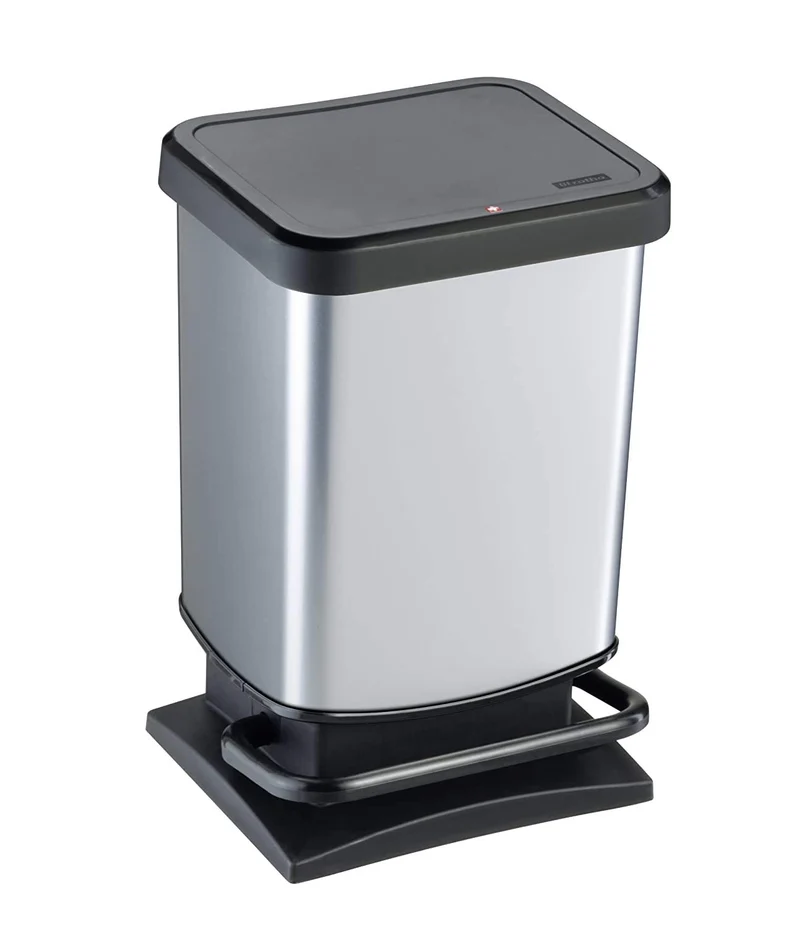 Rotho Paso Mülleimer Küche Papierkorb 20 L Soft-Close mit Pedal Silber