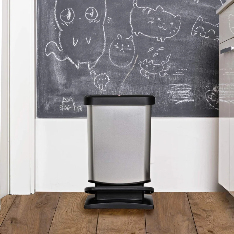 Rotho Paso Mülleimer Küche Papierkorb 20 L Soft-Close mit Pedal Silber