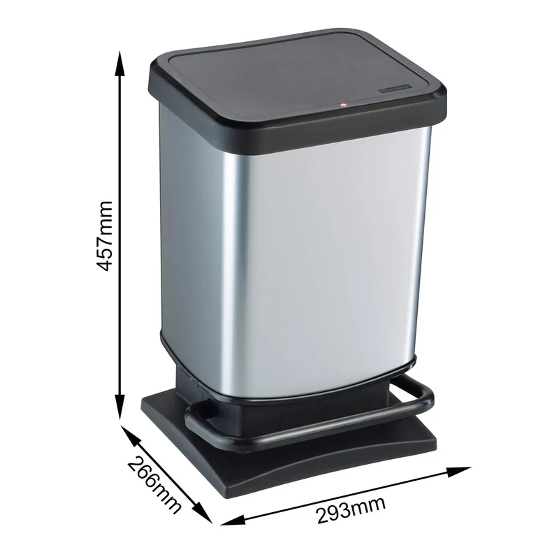 Rotho Paso Mülleimer Küche Papierkorb 20 L Soft-Close mit Pedal Silber
