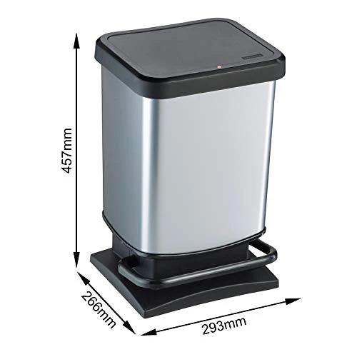 Rotho Paso Mülleimer Küche Papierkorb 20 L Soft-Close mit Pedal Silber