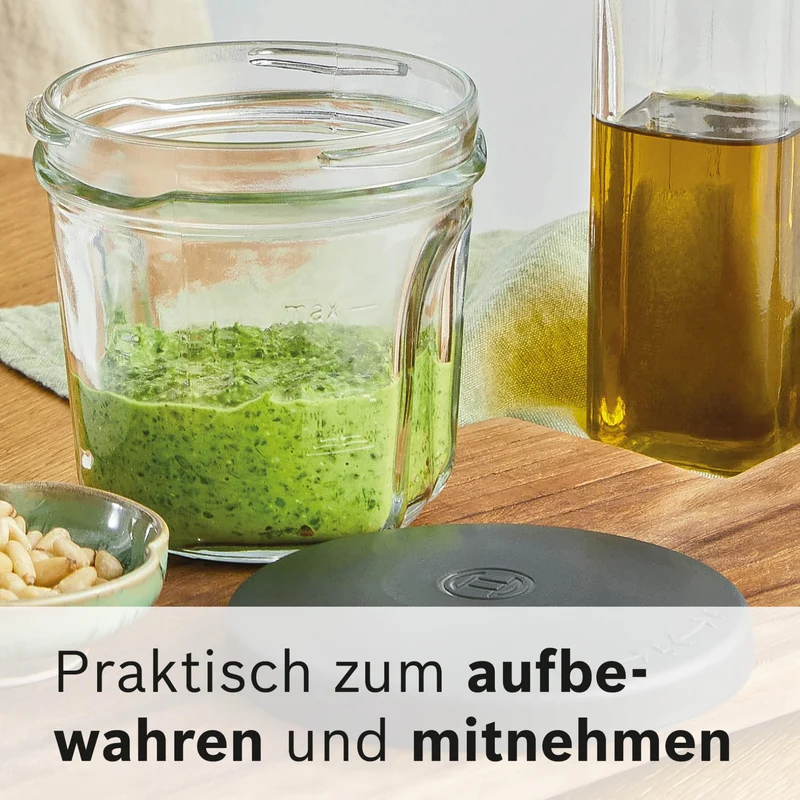 Bosch Zerkleinerer-Set MUZ45XCG1, 3-in-1, Glasbehälter, Hacken, Mixen, Mahlen, Zubehör passend für Küchenmaschine MaxxiMUM, Serie 4, Serie 2, MUM4, schwarz