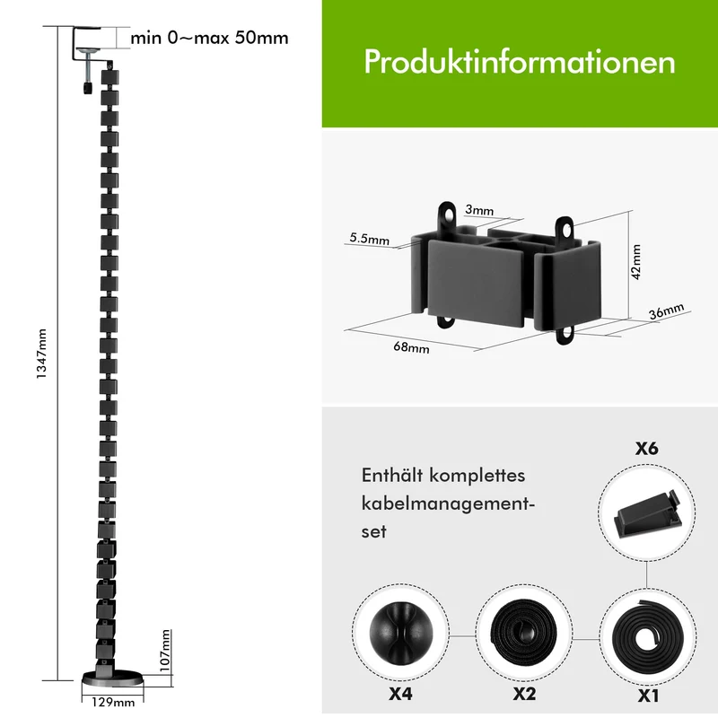 Mimoke Kabelorganisation · Clamp Montage · Schwarz