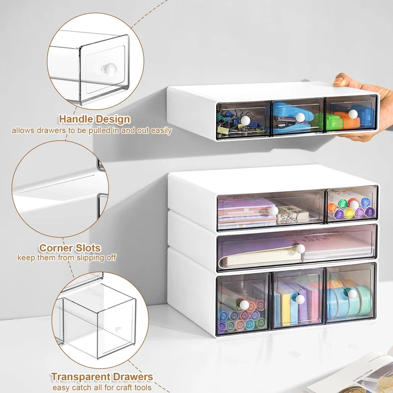 Desk Aufbewahrungsbox mit 9 Schubladen, 4 Lagen stapelbare Lagerung Schubladen für Schreibtisch Lagerung, Klare Veranstalter Anzug für Schreibwaren Make-up Schmuck Büro Craft Supplies(Weiß)