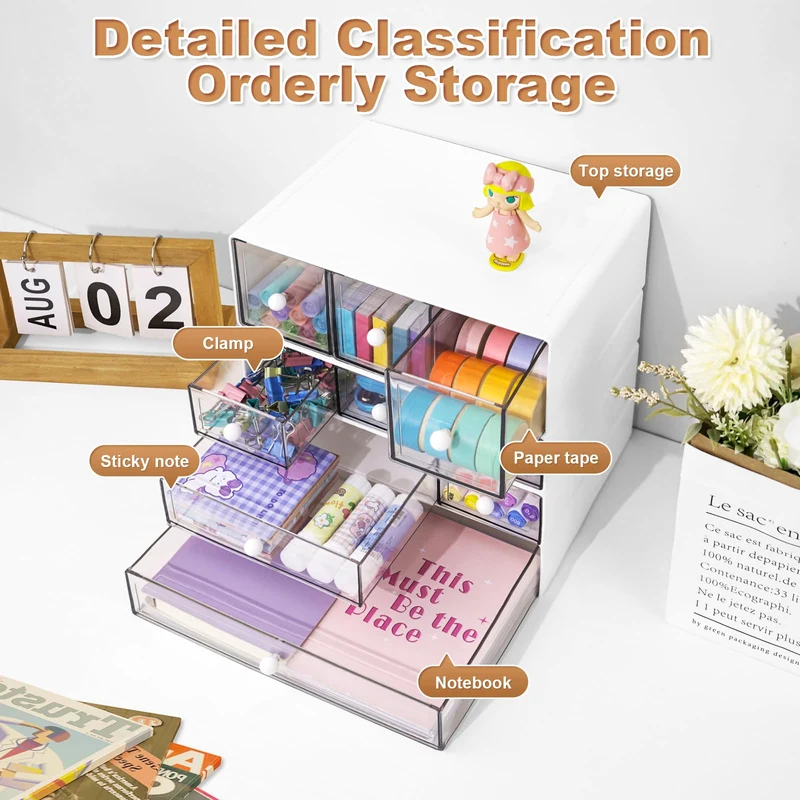 Desk Aufbewahrungsbox mit 9 Schubladen, 4 Lagen stapelbare Lagerung Schubladen für Schreibtisch Lagerung, Klare Veranstalter Anzug für Schreibwaren Make-up Schmuck Büro Craft Supplies(Weiß)