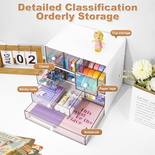 Desk Aufbewahrungsbox mit 9 Schubladen, 4 Lagen stapelbare Lagerung Schubladen für Schreibtisch Lagerung, Klare Veranstalter Anzug für Schreibwaren Make-up Schmuck Büro Craft Supplies(Weiß)
