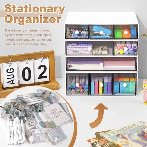 Desk Aufbewahrungsbox mit 9 Schubladen, 4 Lagen stapelbare Lagerung Schubladen für Schreibtisch Lagerung, Klare Veranstalter Anzug für Schreibwaren Make-up Schmuck Büro Craft Supplies(Weiß)