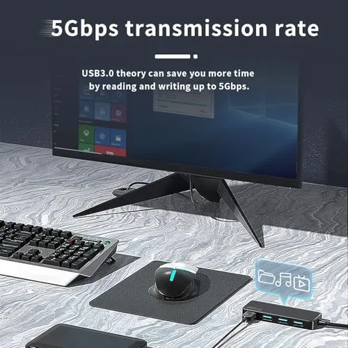 USB Hub 3.0, 4 Port USB-Hubs, tragbarer USB Splitter Mini USB Verteiler für Desktop, Laptop, Xbox, Flash Drive, HDD, Konsole, Drucker, PC, Tastaturen, HP, Dell