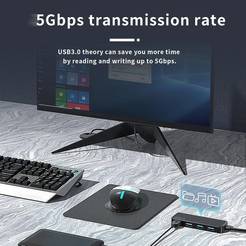 USB Hub 3.0, 4 Port USB-Hubs, tragbarer USB Splitter Mini USB Verteiler für Desktop, Laptop, Xbox, Flash Drive, HDD, Konsole, Drucker, PC, Tastaturen, HP, Dell