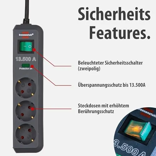 Brennenstuhl Eco-Line Steckdosenleiste 3-Fach mit Überspannungsschutz