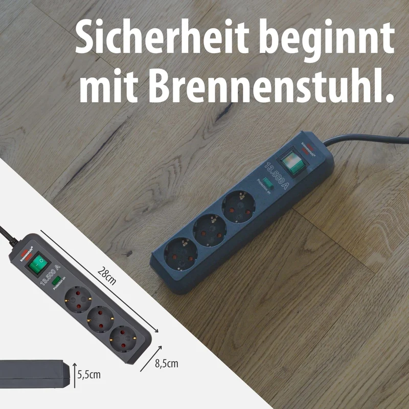 Brennenstuhl Eco-Line Steckdosenleiste 3-Fach mit Überspannungsschutz