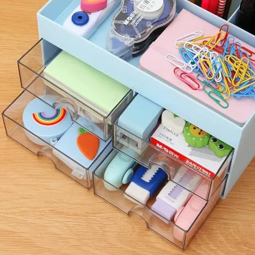 KAHEIGN Schreibtisch Organizer mit 4 Fächern und 4 Schubladen, 19x14cm Multifunktionale Utensilienschalen Stiftehalter, ideal für Schreibtisch Büro Organisation oder Make-up-Organizer