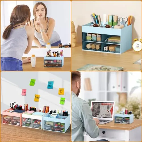 KAHEIGN Schreibtisch Organizer mit 4 Fächern und 4 Schubladen, 19x14cm Multifunktionale Utensilienschalen Stiftehalter, ideal für Schreibtisch Büro Organisation oder Make-up-Organizer