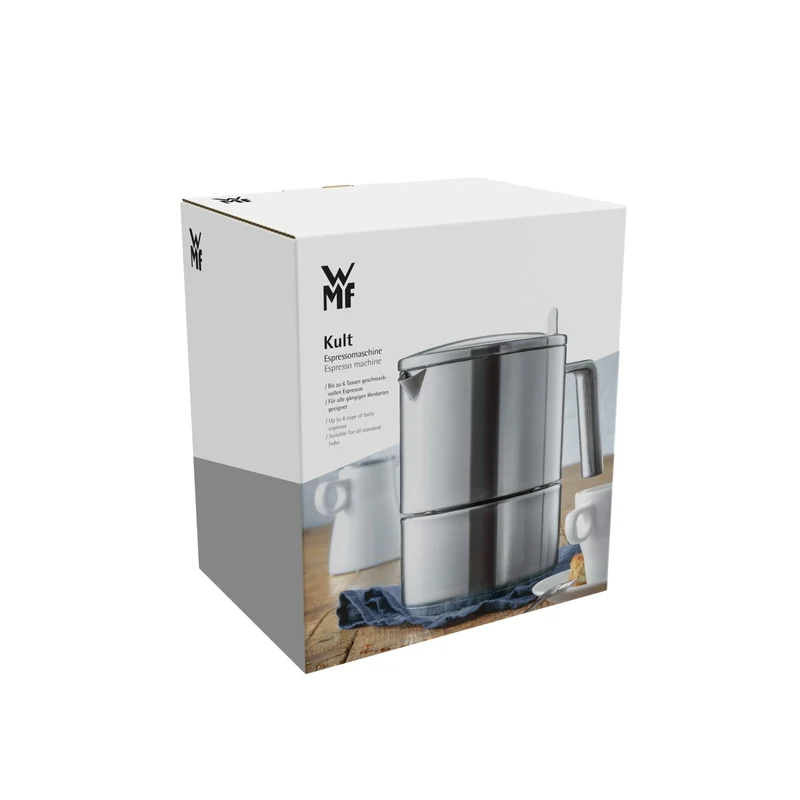 WMF Kult Espressokocher 300ml, Espressomaschine für 6 Tassen, Cromargan Edelstahl mattiert, Induktion, spülmaschinengeeignet