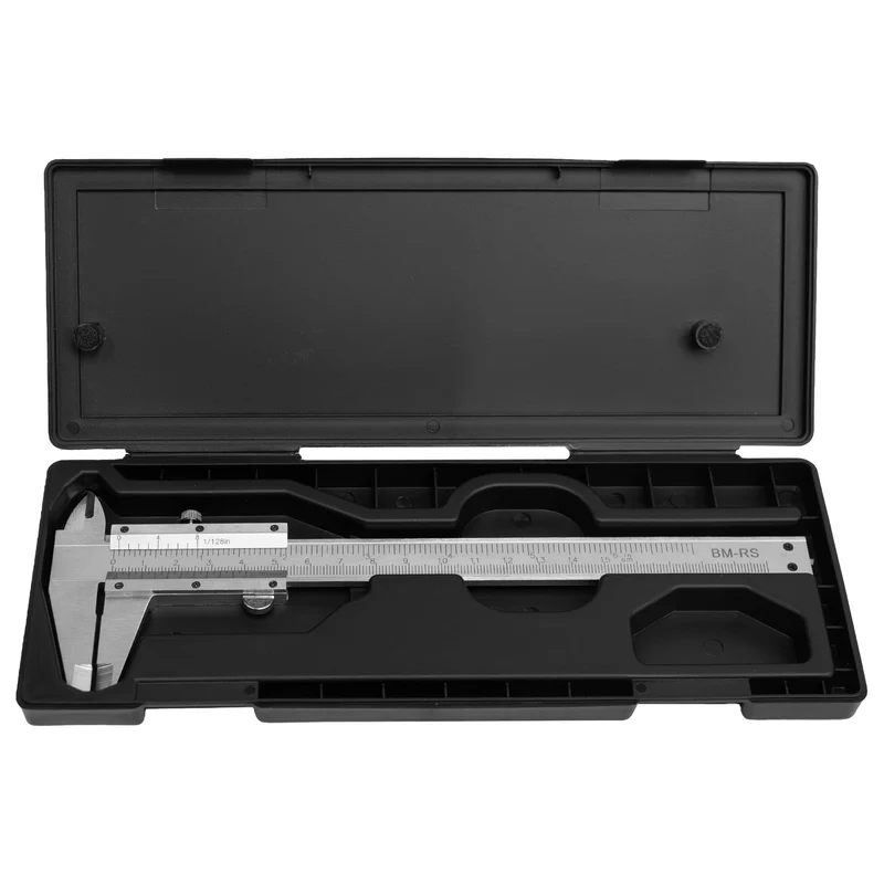 Brüder Mannesmann Messschieber 150 mm Edelstahl, Präzisions-Messwerkzeug mit Feststellrad, 0,05 mm Nonius, rostfrei, für Innen-, Außen- und Tiefenmessung, mit Aufbewahrungskassette | M 825-150