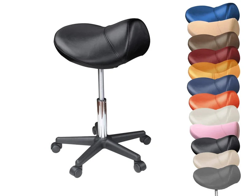 Sattelhocker extra breit, Sattelstuhl verstellbar 50-73cm, 170 kg (Schwarz)