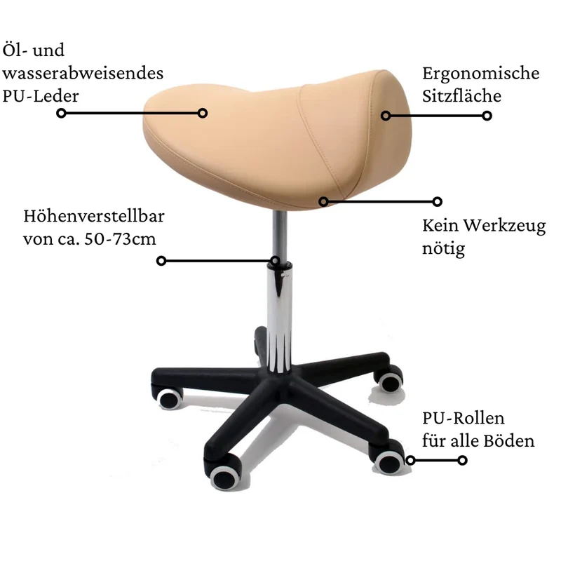 Sattelhocker extra breit, Sattelstuhl verstellbar 50-73cm, 170 kg (Schwarz)