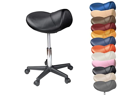 Sattelhocker extra breit, Sattelstuhl verstellbar 50-73cm, 170 kg (Schwarz)