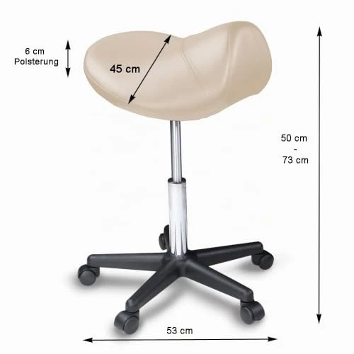 Sattelhocker extra breit, Sattelstuhl verstellbar 50-73cm, 170 kg (Schwarz)
