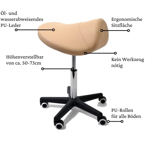 Sattelhocker extra breit, Sattelstuhl verstellbar 50-73cm, 170 kg (Schwarz)