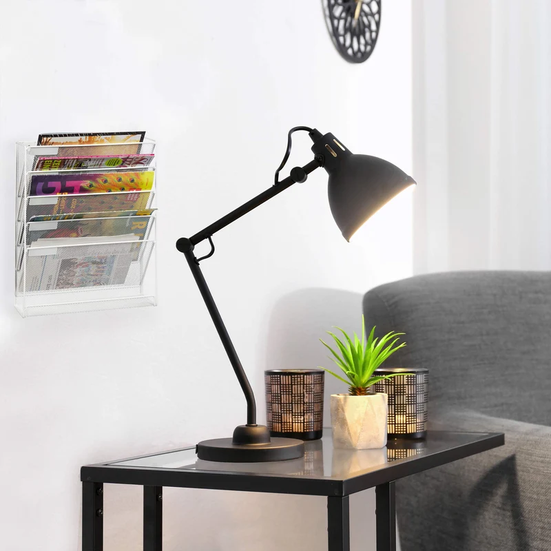 Relaxdays Zeitschriftenhalter Wand, A4-Querformat, 5 Fächer, Metall, weiß
