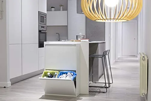 ARREGUI Basic CR601-B Mülltrennsystem aus Stahl | 4 Fächer Mülleimer für die Küche | 4 Fach Abfalleimer | 4x17L (68L) | Herausnehmbare Inneneimer mit Griff | Recycling Schrank für Mülltrennung | weiß