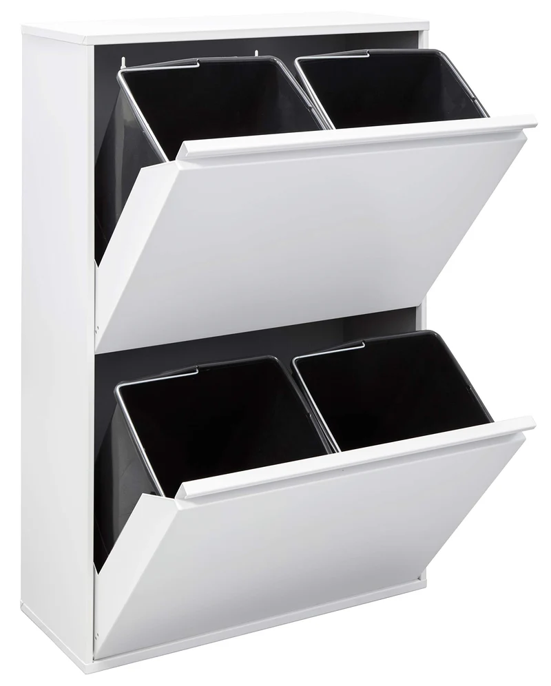 ARREGUI Basic CR601-B Mülltrennsystem aus Stahl | 4 Fächer Mülleimer für die Küche | 4 Fach Abfalleimer | 4x17L (68L) | Herausnehmbare Inneneimer mit Griff | Recycling Schrank für Mülltrennung | weiß