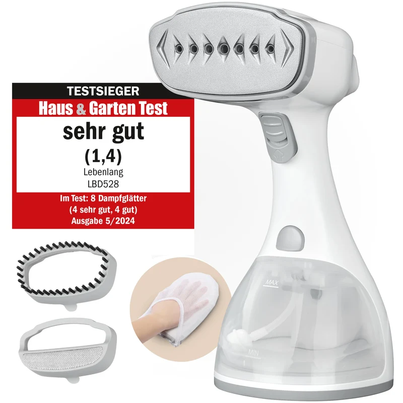LEBENLANG Steamer Dampfglätter TESTSIEGER - 1500W & 300ml I Weiß
