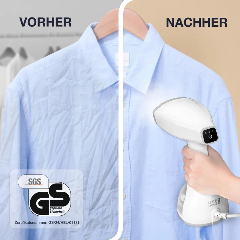 LEBENLANG Steamer Dampfglätter TESTSIEGER - 1500W & 300ml I Weiß