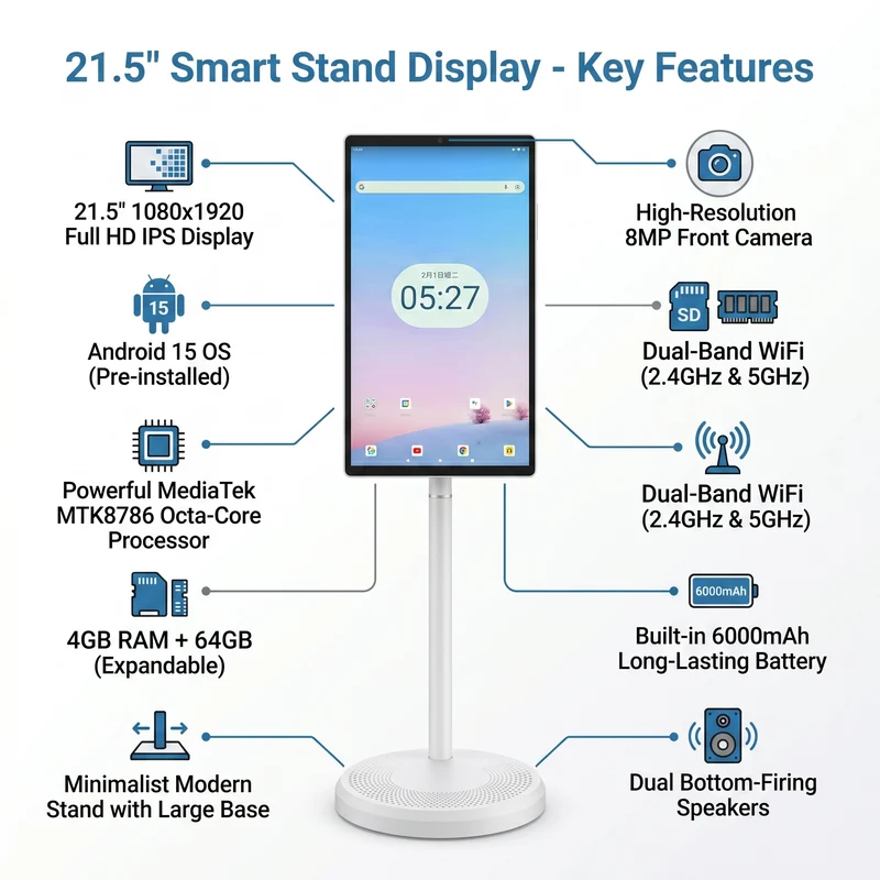 SmartView Touch Display mit Android 13, 21,5 Zoll Full HD Bildschirm, WLAN und Bluetooth, Weiß