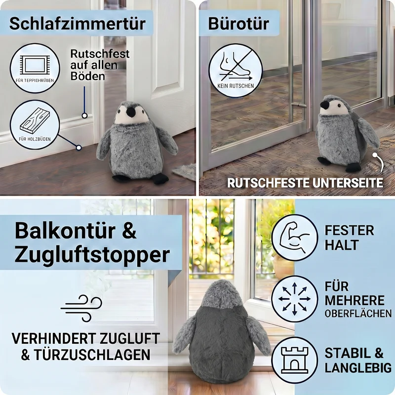 LIVMORE Pinguin Türstopper, Polyester mit Sandfüllung, 1 kg, 16 x 20 x 15 cm, Grau