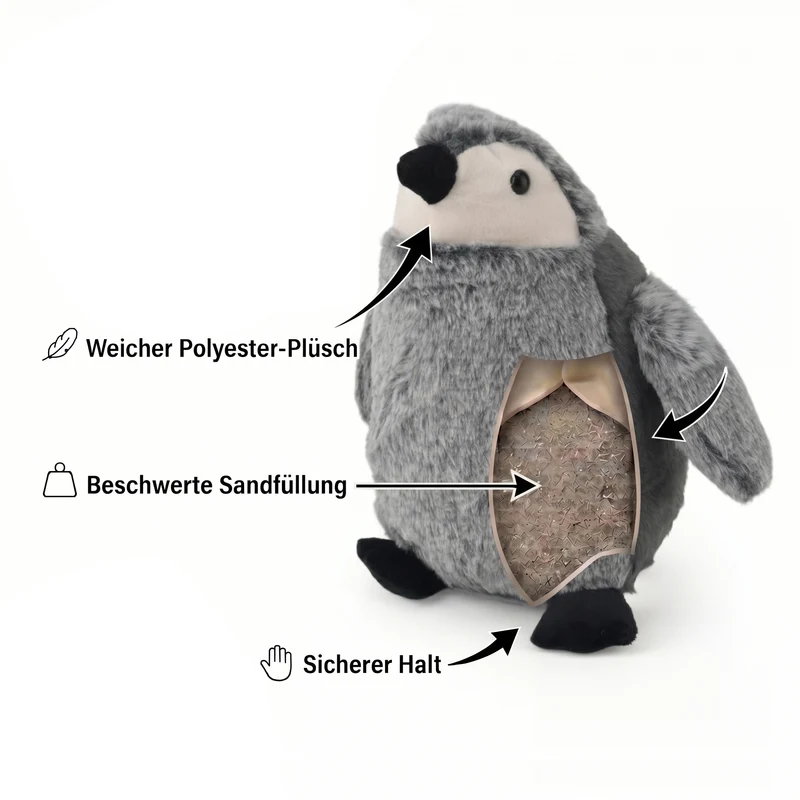 LIVMORE Pinguin Türstopper, Polyester mit Sandfüllung, 1 kg, 16 x 20 x 15 cm, Grau