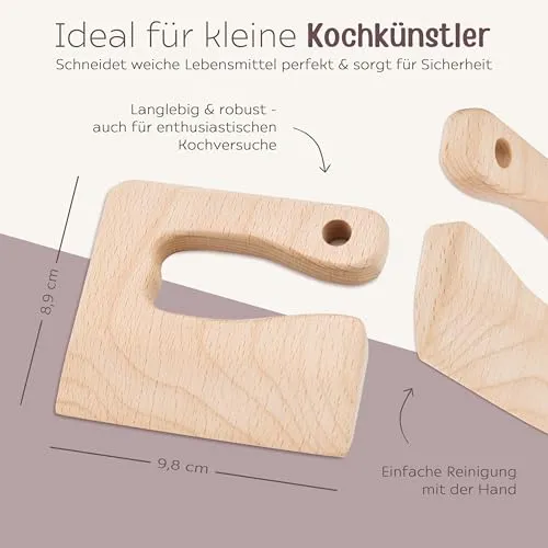 wunderwunsch Kindermesser ab 1 Jahr, Montessori Messer Holz Kleinkinder