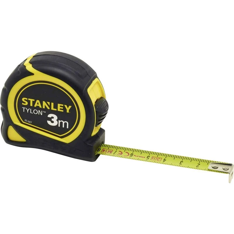 STANLEY Maßband Bandmass Tylon, 3 m, Tylon-Polymer Schutzschicht, verschiebbarer Endhaken, Kunststoffgehäuse 1-30-687