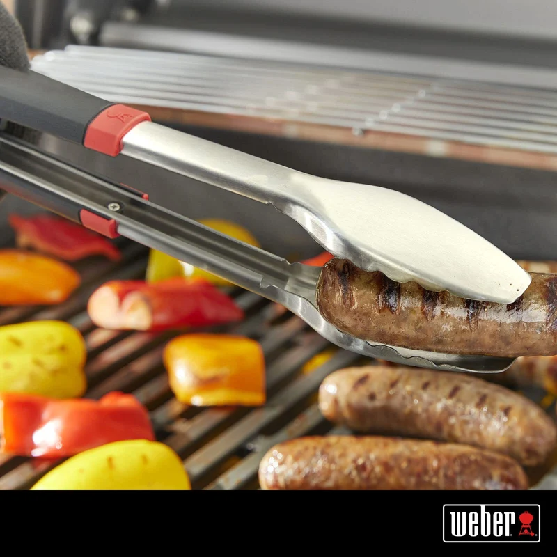 Weber Grillzange (40cm), aus Edelstahl, mit Komfortgriff und praktischem Verschlusssystem, spülmaschinenfest für einfache Reinigung, mit Schlaufe zum Aufhängen - Schwarz (6317)