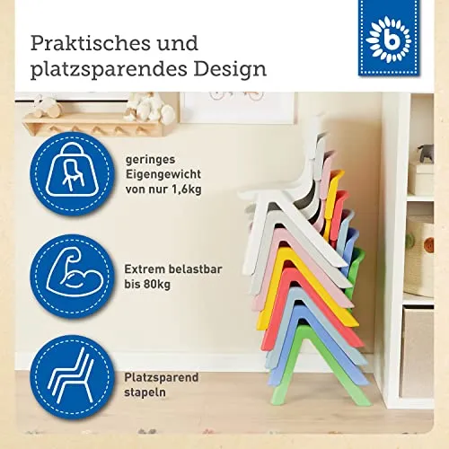 Bieco Kinderstuhl ab 1 jahr bis 80 kg belastbar stapelbar | drinnen draußen gartenstuhl kinder stuhl kinderzimmer klappstuhl ab 3 jahre ab 2 jahre stuhl kinder hocker plastik kindersessel kleinkind