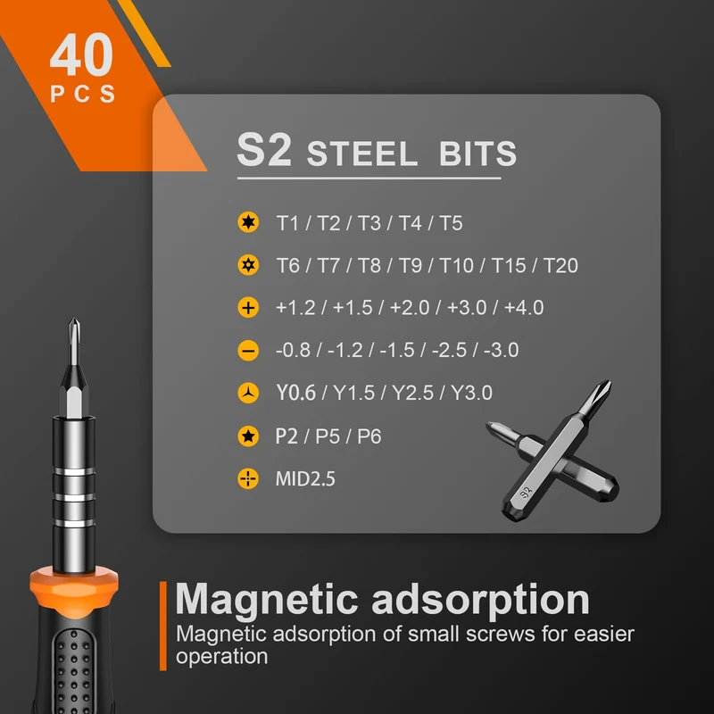 JOREST 40Pcs Feinmechaniker Schraubendreher Set, Mini Werkzeug Set mit Torx T5 T6 T8 T9 T10 T20, usw, Reparatur Kit für iphone, ipad, Switch, PS4, Xbox, Laptop, Macbook, Computer, Brille, Uhren, usw