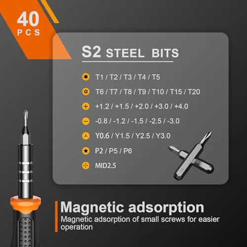 JOREST 40Pcs Feinmechaniker Schraubendreher Set, Mini Werkzeug Set mit Torx T5 T6 T8 T9 T10 T20, usw, Reparatur Kit für iphone, ipad, Switch, PS4, Xbox, Laptop, Macbook, Computer, Brille, Uhren, usw