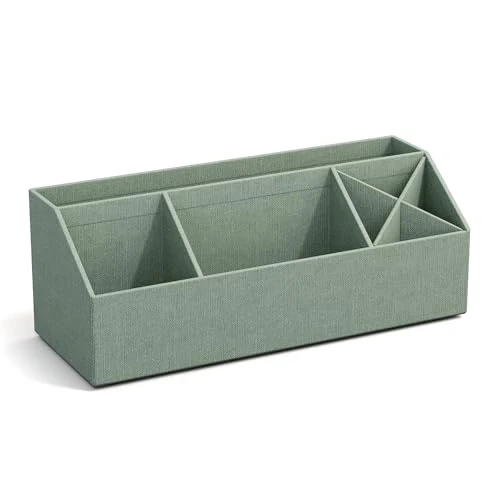 BIGSO ELISA Schreibtisch Organizer – Aufbewahrungsbox mit 4 Fächern – Schreibtischablage für Zettel, Büroklammern, Stifte & Kleinteile – Sortierkasten aus Faserplatte und Papier – mintgrün