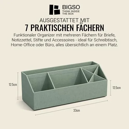 BIGSO ELISA Schreibtisch Organizer – Aufbewahrungsbox mit 4 Fächern – Schreibtischablage für Zettel, Büroklammern, Stifte & Kleinteile – Sortierkasten aus Faserplatte und Papier – mintgrün