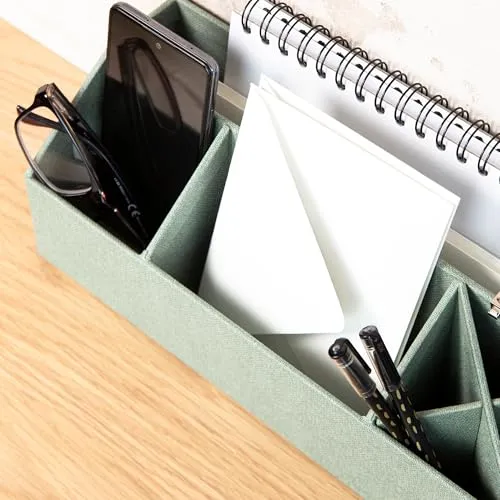 BIGSO ELISA Schreibtisch Organizer – Aufbewahrungsbox mit 4 Fächern – Schreibtischablage für Zettel, Büroklammern, Stifte & Kleinteile – Sortierkasten aus Faserplatte und Papier – mintgrün