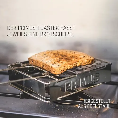 Primus Camping Toaster für Gaskocher - 17x14 cm - 186 g - Edelstahl - Klappbarer Griff und Seiten – Flach zusammenfalten - Kleiner Toaster für Camping und Gasherd