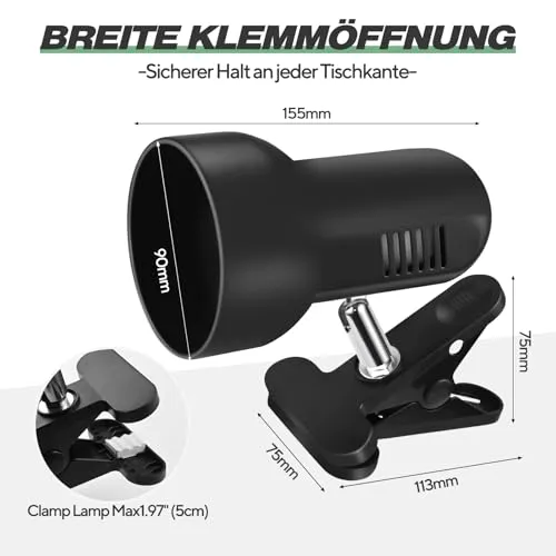 Klemmleuchte - Verstellbare Schreibtischlampe mit E27-Fassung, Klemmlampe, Klemmleuchte, Nachttischlampe, Leselicht Kinder, Bürolampe,Leselampe BettKinder Studieren Arbeiten Glühbirne nicht enthalten